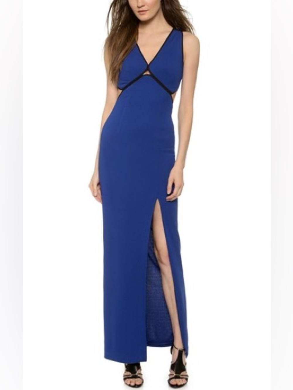 New Yigal Azrouel Blue Crepe Evening Dress Architectural Cut Out Gown